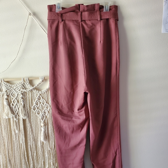 Pink High Waisted Belted Ankle Dress Pants - Picture 5 of 6